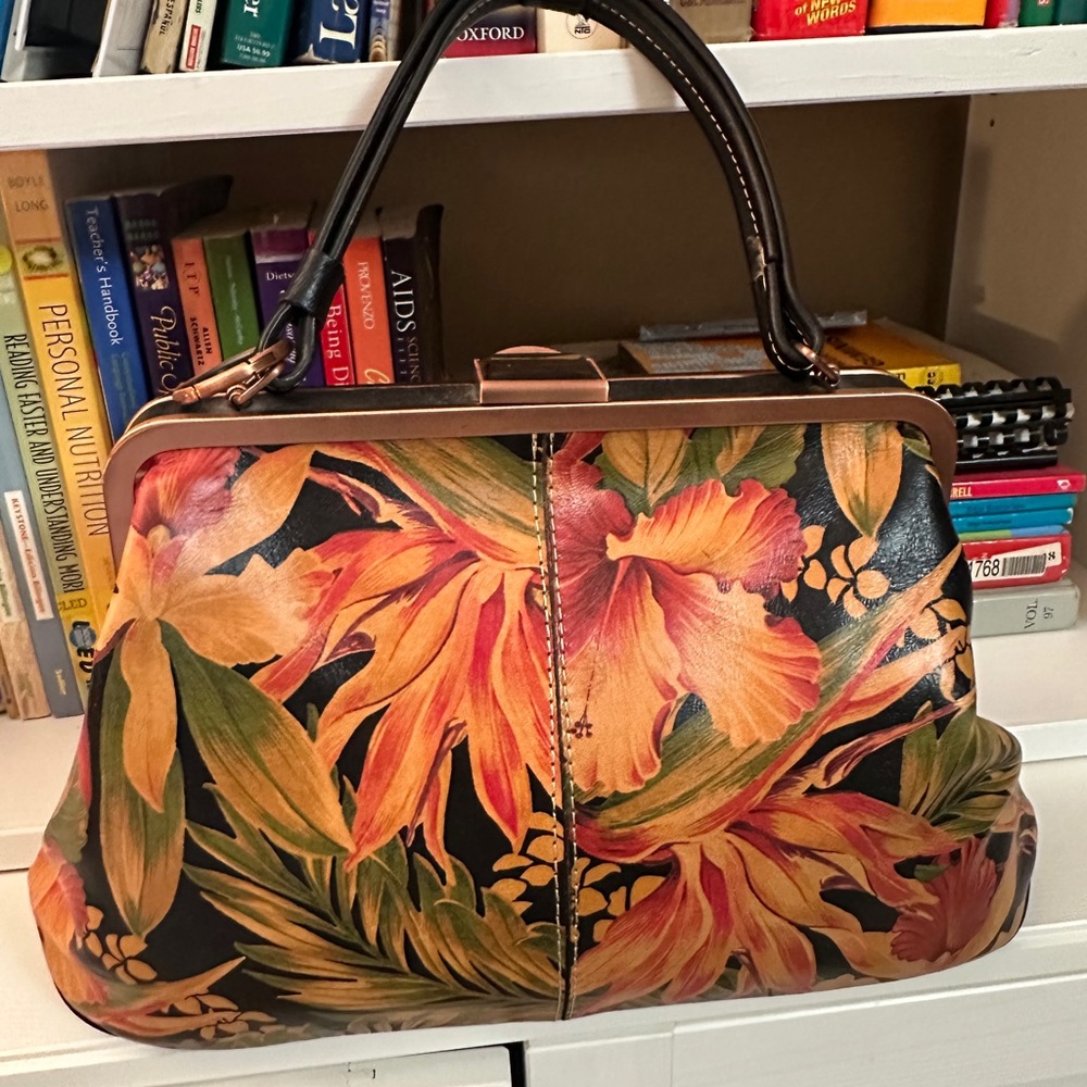 Patricia Nash, Structured Floral Top-Handle Bag in Black and Tropical Orange
